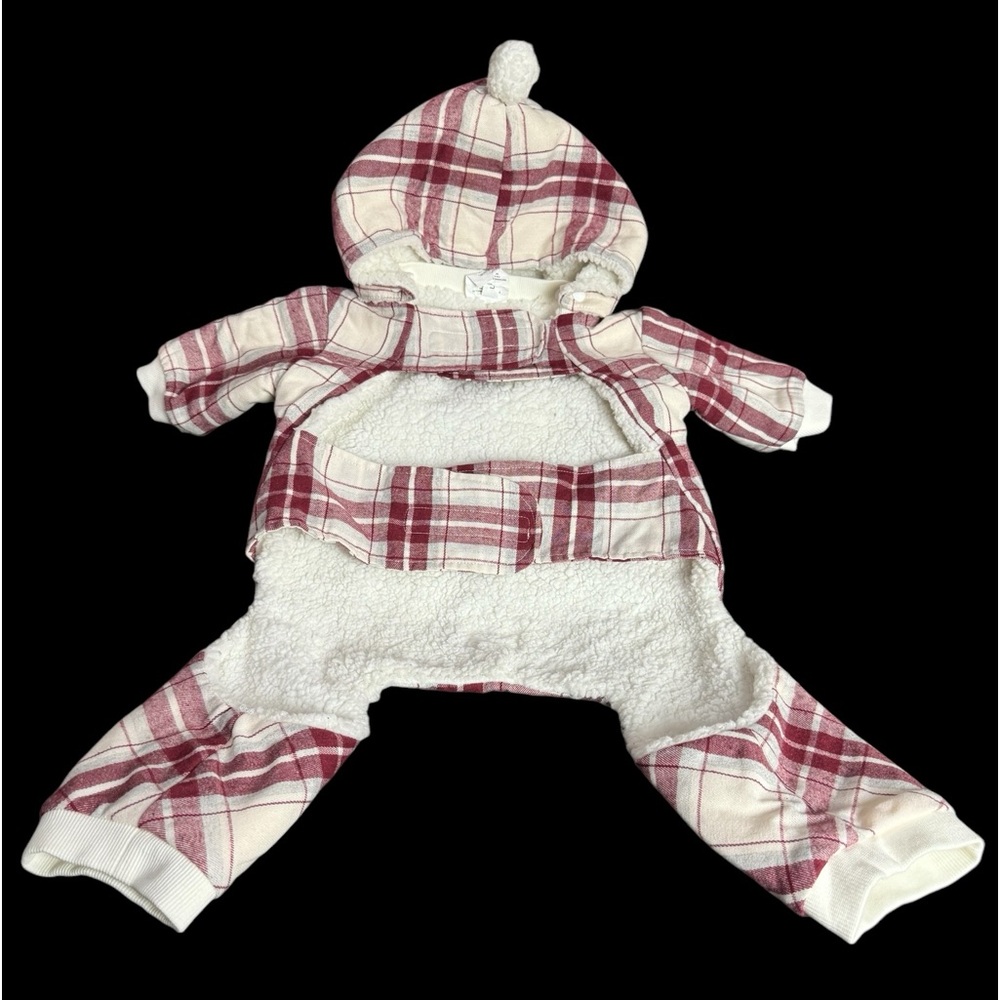 NWOT Cozy Red/Cream Colored Koolaburra Dog Jacket with Hood by UGG - Size Large